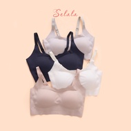 Selala Soft Latex Bra 2 Thin Straps Sexy Wave Neck Seamless Padded Bra 1cm 2D48