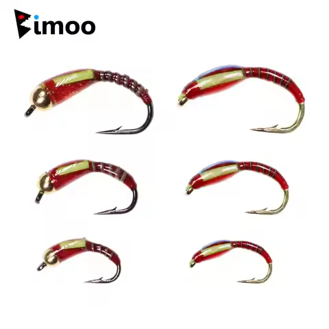 6PCS #10 #12 #14 #16 Peacock Herl Ribbed Red Color Rasin Coated Body Blue Flash Back Yellow Cheek Bu