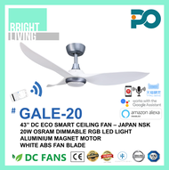 PO GALE-20 43" SMART WIFI-Enabled DC-Eco Ceiling Fan with 20W Dimmable RGB LED Light Kit