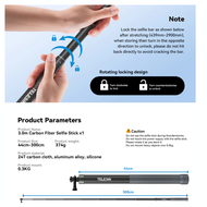 Telesin ไม้เซลฟี่ลงน้ำได้ 654mm /1.2m / 3m. Carbon fiber selfie stick for GOPROทุกรุ่นDJI Osmo360/Ac