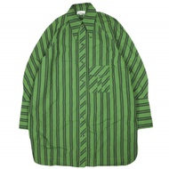 GANNI 21AW Stripe Cotton Shirt EUH51010 / 6301 S/M GREEN Long Sleeve Oversized Mid-Length Top [Used]