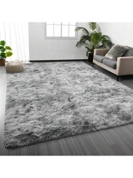 一個大號色彩渲染長毛客廳地毯，超柔軟臥室地毯，防滑室內地墊，兒童房屋裝飾，淺灰色