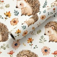 1 Roll Watercolor Hedgehog & Floral Removable Self-Adhesive Wallpaper, 44.5cm (17.5in) Wide, Waterpr