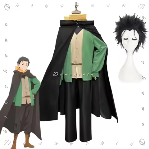 Re-0 Sage Arc Subaru Natsuki Medieval Wizard Style Cosplay Costume Black Long Cape Cloak Green Beige