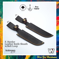 F. Herder 6 inch &amp; 7 inch - Leather Knife Sheath with Belt Loop for Broadblade Wooden Handle