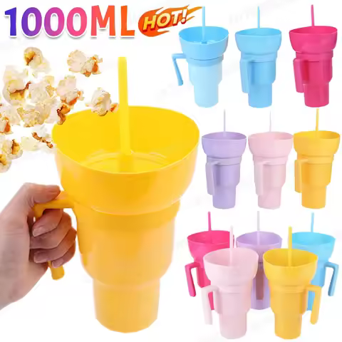 Stadium Tumbler Popcorn Drink Cola Cup 2 In 1 Snackies Cup Portable Splash Snack Bowl Chicken Storag