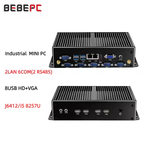 MINI PC 8USB Fanless Industrial j6412 i3 8145U i5 8257U DDR4 16G 2*GbE LAN 6*COM RS232 RS422 RS485 4