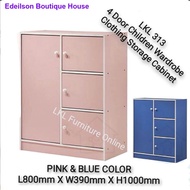 LKL 313 4 DOOR (2 1/2feet) CHILDREN WARDROBE/ KIDS WARDROBE PINK &amp; BLUE/ 5 PINTU KANAK KANAK ALMARI BAJU