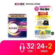 Kotex Total Protection Overnight Wing Pad 32cm (24s+2s) - Sanitary Pad that prevents up to 100% No B