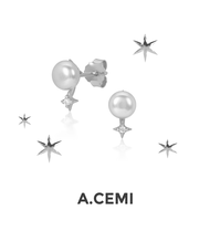 A.CEMI Lumine Star Pearl Earring ต่างหูไข่มุกแท้ เงินแท้ชุบทอง 18k