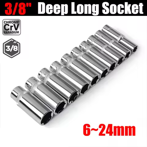 6-24mm 3/8" Drive Hex Long Deep Sockets Wrench Head CRV 6 Point Socket Set for Torque Spanner Ratche