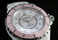 超級限量版 粉紅圈 💎鑽石+貝殼錶面 38mm Chanel J12 Watch 白色陶瓷 手錶