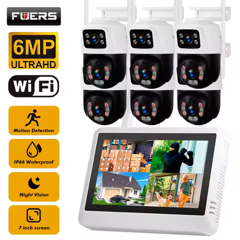 FUERS 7 inch NVR Screen 8CH Wireless NVR Security Outdoor Camera WIFI System Kit H.265 Surveillance 