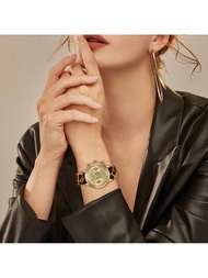 John Dandy女士1入組多功能金色表盤豹紋皮質錶帶石英手錶,性感優雅豪華,適合日常商務裝飾、新年服裝、簡約時尚、高級感服裝和情人節禮物