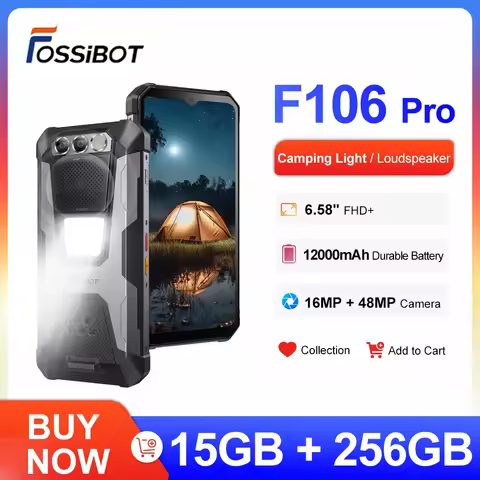 FOSSiBOT F106 PRO 15GB(8+7) 256GB Rugged Smartphone 12000mAh 3W Camping Light Cellphone 6.58”FHD And