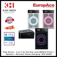EuropAce EPU 3320C: PLAY SERIES 4-in-1 AIR PURIFIER w HEPA 13 + SPEAKER + WIRELESSPHONE CHARGING - 1 YEAR WARRANTY