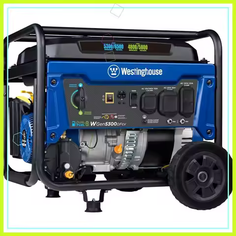 6500W Dual Fuel Portable Generator with CO Sensor, 30A RV & Transfer Switch Outlets, 14.5H Runtime