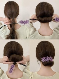 紫色手工花朵髮型髮捲製造器,頭髮結,女性髮飾優雅
