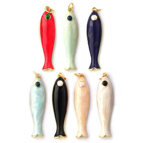 1 Piece Brass Fish Ocean Jewelry Pendants 18K Gold Plated Enamel Fish Animal Charms For DIY Necklace