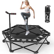 Foldable Rebounder Trampoline, Silent Mini Fitness Trampoline for home workout with Adjustable Handl