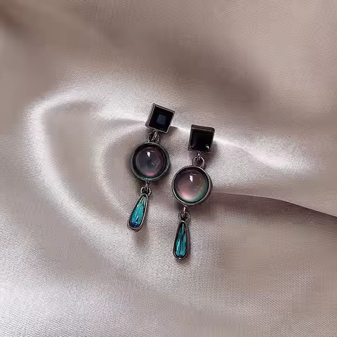Retro Blue Water Drop Resin Stone Clip on Earrings Fashion Vintage Simple Baroque Opal Stone No Pier