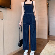 Overalls Dark Denim Overalls Jumpsuits Wide-Leg Jumpsuit Women Korean Version Loose Straight High Waist Slimmer Look Jumpsuit Hong Kong Style