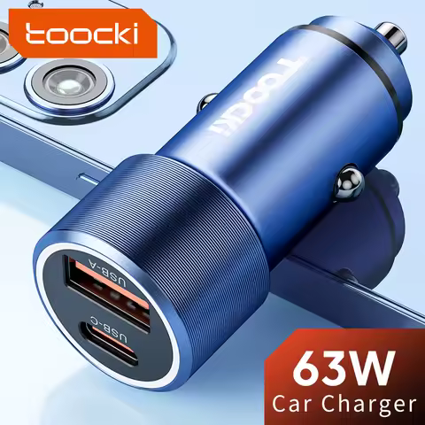 Toocki 63W USB Type C Car Charger PD QC 3.0 For iPhone 16 15 14 Pro Max Huawei Xiaomi Samsung Dual P