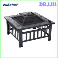 DRJJH 3 IN 1 Fire Pits Outdoor Heaters Barbecue Grill Charcoal BBQ Tool Fire Pit Square Courtyard Camping Grill Table Family Gathering DSHER