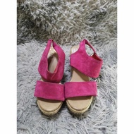 Suede Fuchsia Pink Back Strap Wedge