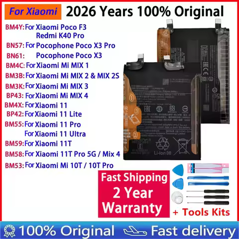 BP42 BN57 BM55 BM58 BM59 Original Battery For Xiaomi Mi Mix 1 2 2S 3 4 Poco X3 F3 Redmi K40 10T 11 1