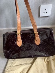 正品 LV 紫紅色 漆皮 手袋