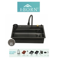 NEW🔥GOOD QUALITY IBORN STAINLESS STEEL KITCHEN SINK NANO GRAIN IBKS8051-BL 800MM