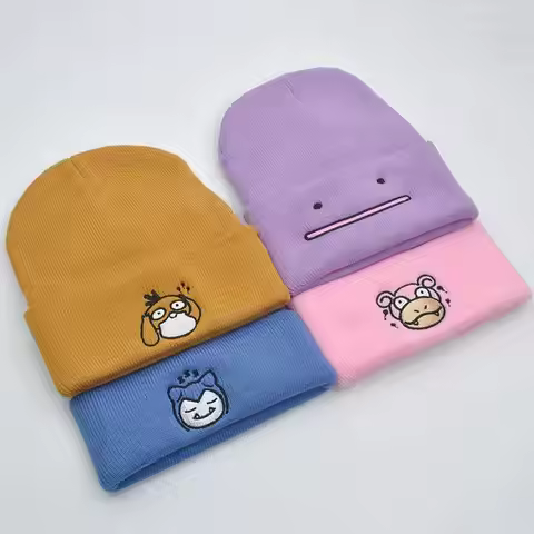 Snorlax Ditto Psyduck Beanies Women Winter Warm Hat Anime Solid Color Funny Embroidery Cap For Men K