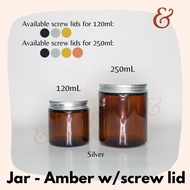 ✲Glass Jar (Candle Jar) - Amber with screw lid (120ml / 250ml capacity)