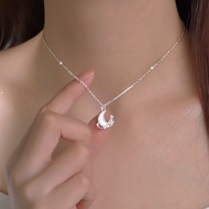 S925 Sterling Silver Moon White Fritillary Necklace Fashion Simple Jewelry Clavicle Chain Girl Stude