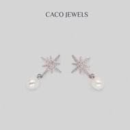 CACO Freshwater Pearl Drop Earrings 925 Sterling Silver with Diamond Zirconia "Starry" (1 Pair)