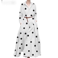 Dress Saloma P.Ramlee Retro 60an 70an Pop yeh yeh Women Turn-Down-Collar Pleated Swing Polka Dots Ma
