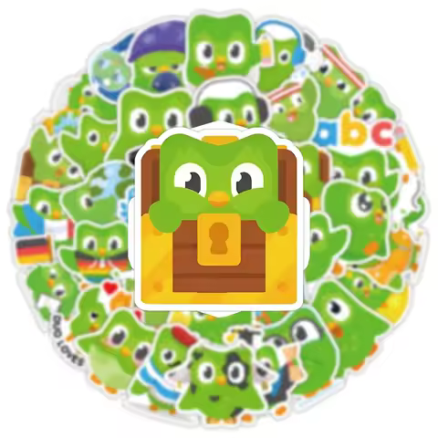50PCS Duolingo Stickers Learning Software Green Bird Cartoon Decals DIY Notebook Phone Stationery Fr