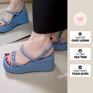 Women's wedge sandals with stylized soft twisted thin straps, 7cm high bread sole slingback shoes Wo