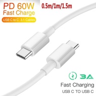 Allข้างหน้าสมาร์ทโฟน0.5M/1M/1.5M,USB Type C เป็น USB C 60W 3A PD สายชาร์จเร็ว USB C ตัวผู้ไปยังตัวผู้สำหรับ Macbook,Samsung สมาร์ทโฟน