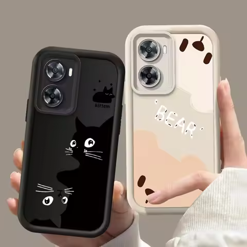 Cute Bear Cat Silicone Phone Case On For OPPO A33 A72 A92 A38 A18 A17 A16 A15 A9 A5 A7 A31 A79 A98 A