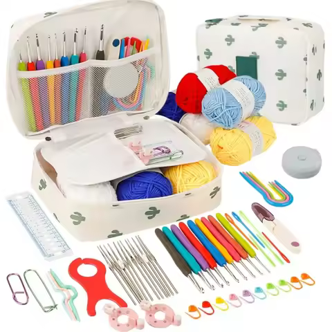 59-piece/Set Crochet Set DIY Beginner Crochet Full Material Kit Portable Yarn Knitting Tools Includi