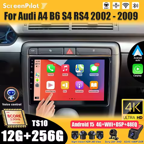 For Audi A4 B6 S4 RS4 B7 SEAT Exeo 2002 - 2009 Android 15 Car Radio Multimedia Video Player GPS Navi