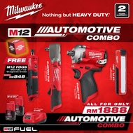 Milwaukee Automotive Solution - M12 FRAIWF12 Right Angle Impact Wrench + M12FIWF12 Stubby Impact Wrench + L4FL301 Light