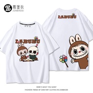Labubu T-Shirt คอกลมแขนสั้นผ้าฝ้ายลายการ์ตูนฤดูร้อน 2025 ใหม่ ลำลอง สำหรับทั้งชายและหญิง คอลเลกชั่นร