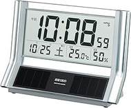 Seiko SQ690S Seiko Clock Table Clock, Hybrid Solar, Radio Controlled Digital Calendar, Temperature and Humidity Display, Silver, Metallic