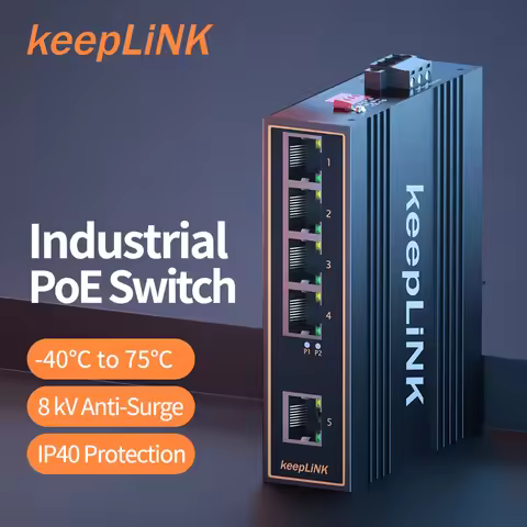 KeepLink Industrial 5-Port Gigabit Switch with 4-PoE Ports and 1-RJ45 Ethernet Uplink