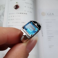 Cincin Berlian Platinum Aquamarine Kristal Biru Perak Untuk Pria Dan