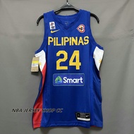 Gilas Pilipinas Asli Baharu Lelaki # 24 Dwight Ramos Jersi Biru Ditekan haba