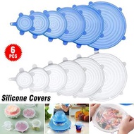 **包郵** [6件套裝] 透明/藍色（可選）矽膠保鮮蓋  食品級可拉伸圓形矽膠保鮮蓋 廚房便攜密封蓋 杯碗蓋子 [平行進口]